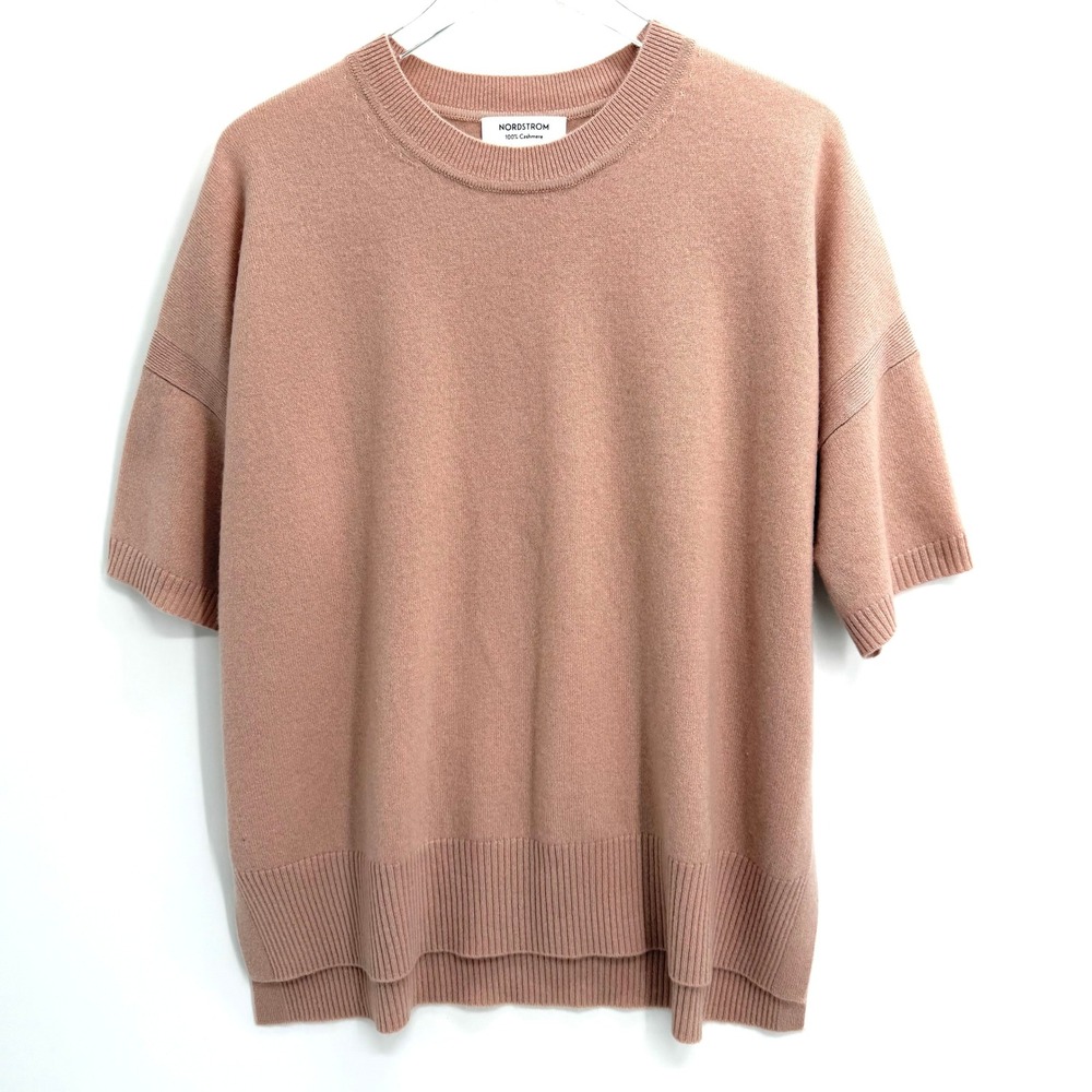 Nordstrom 100% Cashmere Short Sleeve Sweater Size L/XL Blush Pink Crewneck